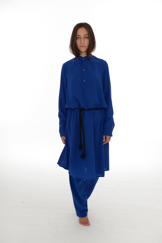 Dumitrascu Kaftan Dress Short Blue Silk